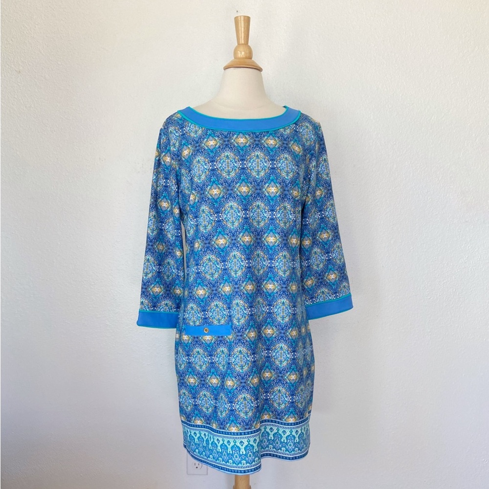 Blue 3/4 Sleeve Summer Swim Cover Dress